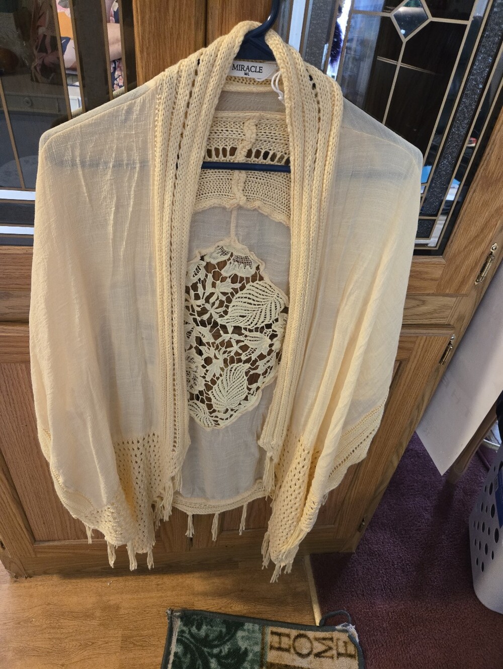 Miracle Cream Crochet-Back Draped Kimono Cardigan